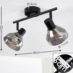 Suspension Verre Fumé-hofstein Plafonnier Tyksov Noir, 2 lumières