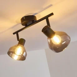 Suspension Verre Fumé-hofstein Plafonnier Tyksov Noir, 2 lumières