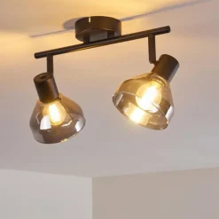 Suspension Verre Fumé-hofstein Plafonnier Tyksov Noir, 2 lumières