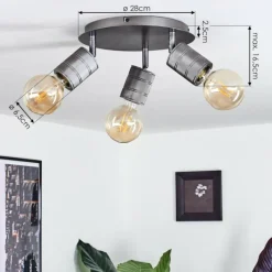 Lampes Vintages & Rétros-hofstein Plafonnier Tyldom Argent Oxydé, 3 lumières