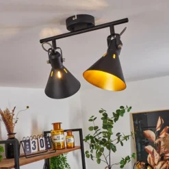 Lampes Dorées-hofstein Plafonnier Upiano Chrome, Noir, 2 lumières