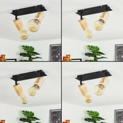 Lampes Vintages & Rétros-hofstein Plafonnier Vasanello Bois clair, Noir, 2 lumières