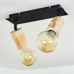 Lampes Vintages & Rétros-hofstein Plafonnier Vasanello Bois clair, Noir, 2 lumières