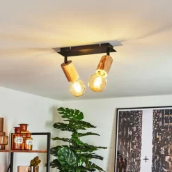 Lampes Vintages & Rétros-hofstein Plafonnier Vasanello Bois clair, Noir, 2 lumières