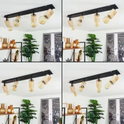 Lampes Vintages & Rétros-hofstein Plafonnier Vasanello Bois clair, Noir, 4 lumières