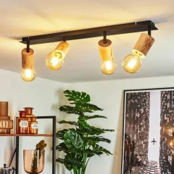 Lampes Vintages & Rétros-hofstein Plafonnier Vasanello Bois clair, Noir, 4 lumières