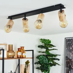 Lampes Vintages & Rétros-hofstein Plafonnier Vasanello Bois clair, Noir, 4 lumières