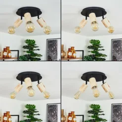 Lampes Vintages & Rétros-hofstein Plafonnier Vasanello Bois clair, Noir, 3 lumières