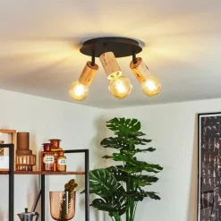 Lampes Vintages & Rétros-hofstein Plafonnier Vasanello Bois clair, Noir, 3 lumières