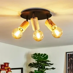 Lampes Vintages & Rétros-hofstein Plafonnier Vasanello Bois clair, Noir, 3 lumières
