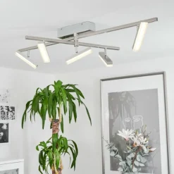 hofstein Plafonnier Vehkala LED Chrome, Nickel mat, 5 lumières, Télécommandes, Changeur de couleurs