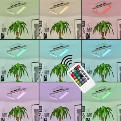 hofstein Plafonnier Vehkala LED Chrome, Nickel mat, 2 lumières, Télécommandes, Changeur de couleurs