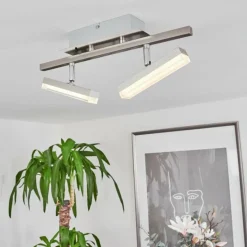 hofstein Plafonnier Vehkala LED Chrome, Nickel mat, 2 lumières, Télécommandes, Changeur de couleurs