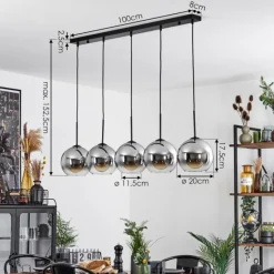 Suspension Verre Fumé-hofstein Plafonnier Verre 20 cm Koyoto Chrome, Clair, Fumé, 5 lumières