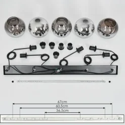 Suspension Verre Fumé-hofstein Plafonnier Verre 20 cm Koyoto Chrome, Clair, Fumé, 5 lumières