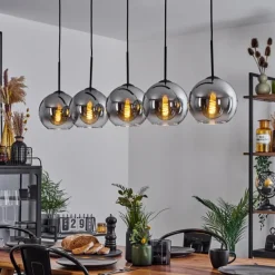 Suspension Verre Fumé-hofstein Plafonnier Verre 20 cm Koyoto Chrome, Clair, Fumé, 5 lumières