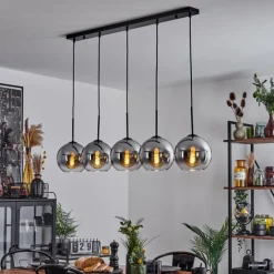 Suspension Verre Fumé-hofstein Plafonnier Verre 20 cm Koyoto Chrome, Clair, Fumé, 5 lumières