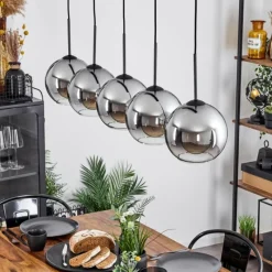 Suspension Verre Fumé-hofstein Plafonnier Verre 20 cm Koyoto Chrome, Clair, Fumé, 5 lumières