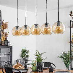 hofstein Plafonnier Verre 20 cm Koyoto Ambre, 5 lumières