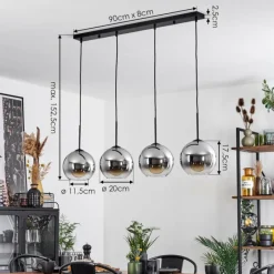 Suspension Verre Fumé-hofstein Plafonnier Verre 20 cm Koyoto Chrome, Clair, Fumé, 4 lumières