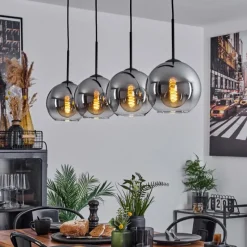 Suspension Verre Fumé-hofstein Plafonnier Verre 20 cm Koyoto Chrome, Clair, Fumé, 4 lumières