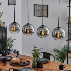 Suspension Verre Fumé-hofstein Plafonnier Verre 20 cm Koyoto Chrome, Clair, Fumé, 4 lumières