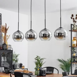 Suspension Verre Fumé-hofstein Plafonnier Verre 20 cm Koyoto Chrome, Clair, Fumé, 4 lumières