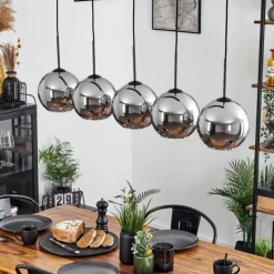 Suspension Verre Fumé-hofstein Plafonnier Verre 20 cm Koyoto Chrome, Fumé, 5 lumières