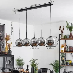 Suspension Verre Fumé-hofstein Plafonnier Verre 20 cm Koyoto Chrome, Fumé, 5 lumières