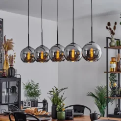 Suspension Verre Fumé-hofstein Plafonnier Verre 20 cm Koyoto Chrome, Fumé, 5 lumières
