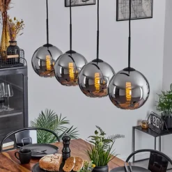 Suspension Verre Fumé-hofstein Plafonnier Verre 20 cm Koyoto Chrome, Fumé, 4 lumières