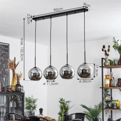 Suspension Verre Fumé-hofstein Plafonnier Verre 20 cm Koyoto Chrome, Fumé, 4 lumières