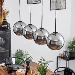 Suspension Verre Fumé-hofstein Plafonnier Verre 20 cm Koyoto Chrome, Fumé, 4 lumières