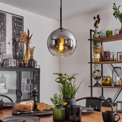 Suspension Verre Fumé-hofstein Plafonnier Verre 20 cm Koyoto Chrome, Clair, Fumé, 1 lumière