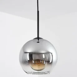 Suspension Verre Fumé-hofstein Plafonnier Verre 20 cm Koyoto Chrome, Clair, Fumé, 1 lumière