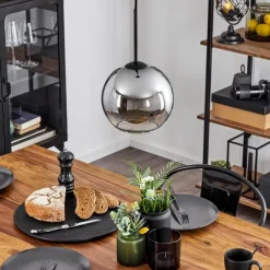 Suspension Verre Fumé-hofstein Plafonnier Verre 20 cm Koyoto Chrome, Clair, Fumé, 1 lumière