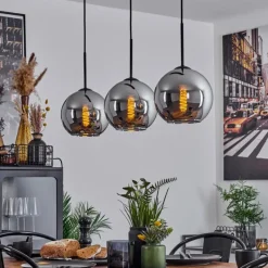 Suspension Verre Fumé-hofstein Plafonnier Verre 20 cm Koyoto Chrome, Fumé, 3 lumières