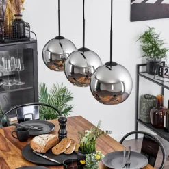 Suspension Verre Fumé-hofstein Plafonnier Verre 20 cm Koyoto Chrome, Fumé, 3 lumières