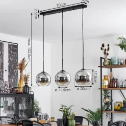 Suspension Verre Fumé-hofstein Plafonnier Verre 20 cm Koyoto Chrome, Clair, Fumé, 3 lumières