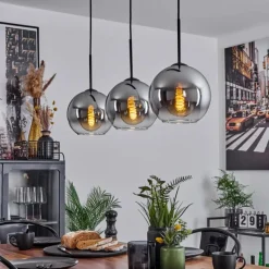 Suspension Verre Fumé-hofstein Plafonnier Verre 20 cm Koyoto Chrome, Clair, Fumé, 3 lumières