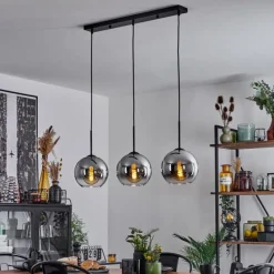 Suspension Verre Fumé-hofstein Plafonnier Verre 20 cm Koyoto Chrome, Clair, Fumé, 3 lumières