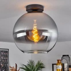 Suspension Verre Fumé-hofstein Plafonnier Verre 30 cm Koyoto Chrome, Clair, Fumé, 1 lumière