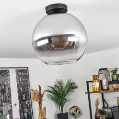 Suspension Verre Fumé-hofstein Plafonnier Verre 30 cm Koyoto Chrome, Clair, Fumé, 1 lumière