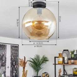 hofstein Plafonnier Verre 30 cm Koyoto Ambre, 1 lumière
