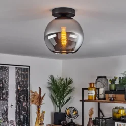 Suspension Verre Fumé-hofstein Plafonnier Verre 20 cm Koyoto Chrome, Fumé, 1 lumière