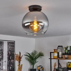 Suspension Verre Fumé-hofstein Plafonnier Verre 25 cm Koyoto Chrome, Clair, Fumé, 1 lumière