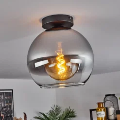 Suspension Verre Fumé-hofstein Plafonnier Verre 25 cm Koyoto Chrome, Clair, Fumé, 1 lumière