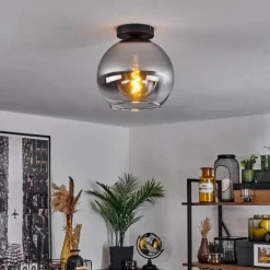 Suspension Verre Fumé-hofstein Plafonnier Verre 25 cm Koyoto Chrome, Clair, Fumé, 1 lumière