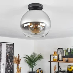 Suspension Verre Fumé-hofstein Plafonnier Verre 25 cm Koyoto Chrome, Clair, Fumé, 1 lumière