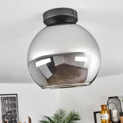 Suspension Verre Fumé-hofstein Plafonnier Verre 25 cm Koyoto Chrome, Fumé, 1 lumière